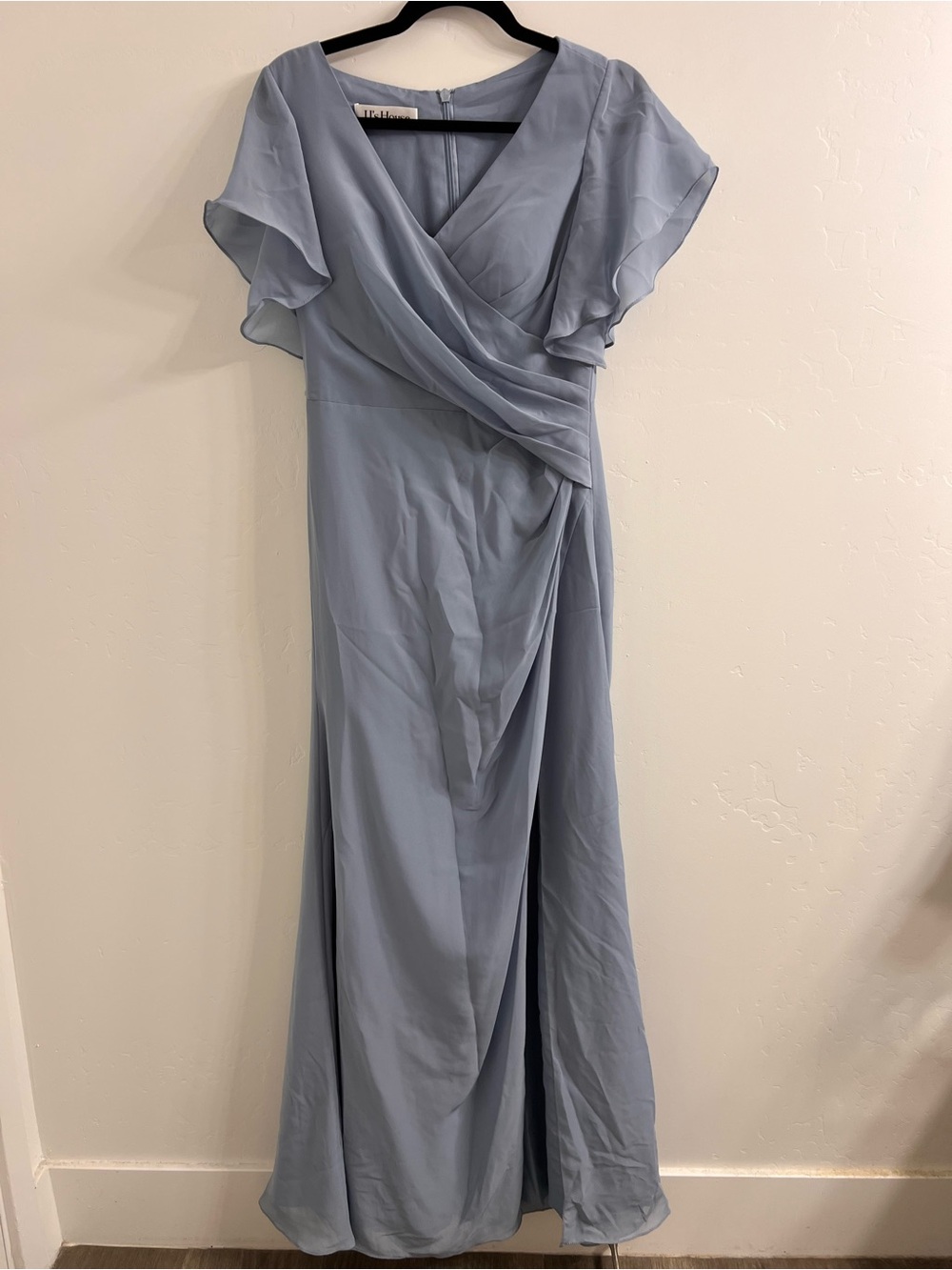 Soft Blue V-Neck Wrap Chiffon Maxi Bridesmaid Dress